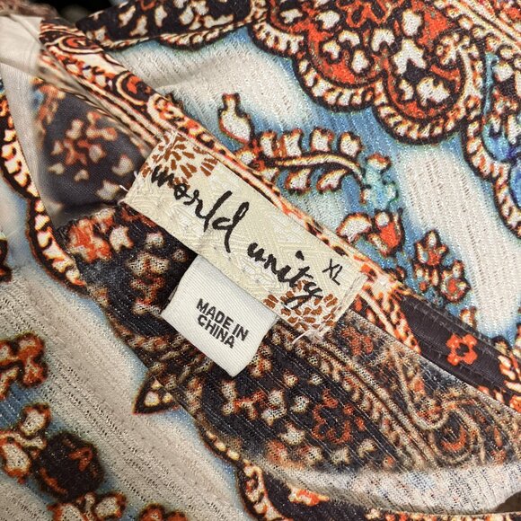 World Unity XL Brown Orange Boho Print Asymmetrical Hem Sublimation A-Line Dress - Picture 4 of 5